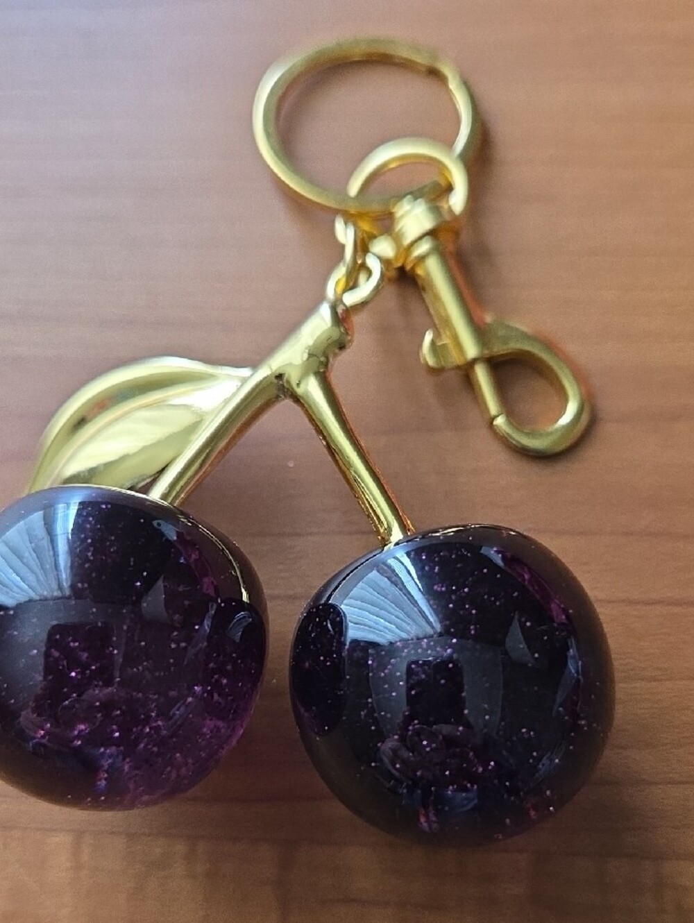 Gold Cherry Keychain with Black Glitter Cherries - Picture 5 of 7
